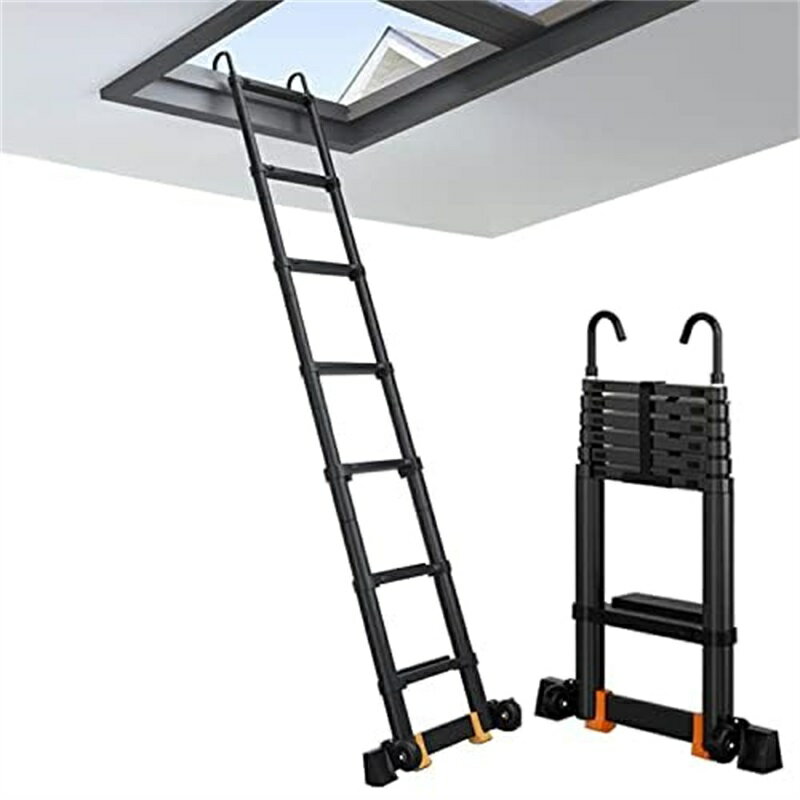 伸縮はしご 脚立 ルーフトップテント/屋根裏部屋/RV用アルミニウム伸縮はしご、取り外し可能なフックと..