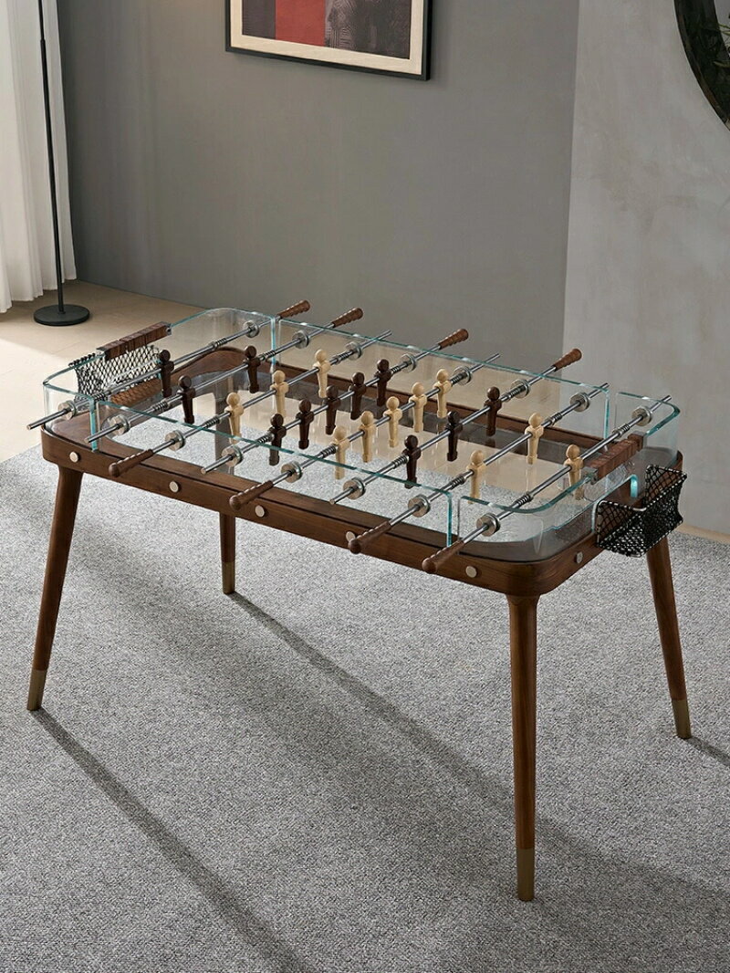 イタリア風ンラグジュアリー ブラックウォールナット無垢材 ガラス製サッカーテーブル 透明テーブルサ..