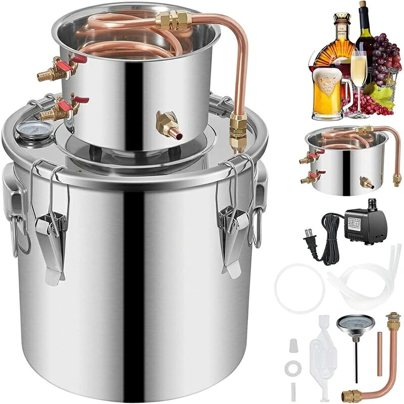 蒸留器 精油 ハーブ 家庭用 浄水ポット 蒸留水 ヒバ 純露 蒸留水器 キッチンアルコール 10l 発酵器 酒かん器 家庭用浄水器 ポット型 ガスストーブ/?磁炉/ストーブ/缶ストーブに適しています 11L (11L)