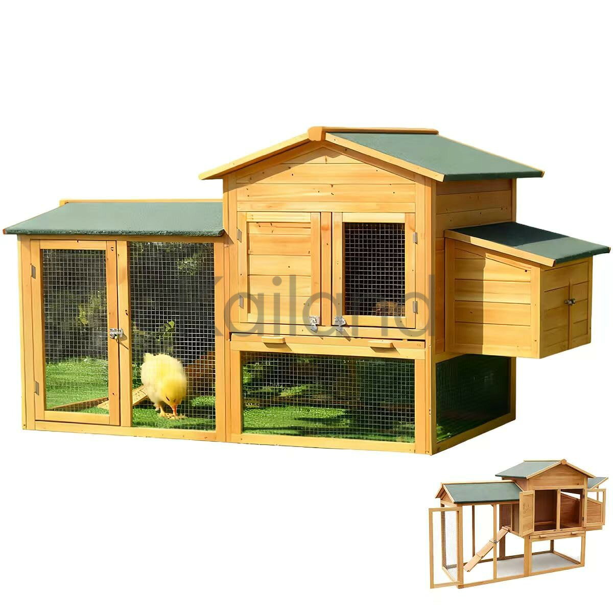 鶏小屋 鶏用ケージ 木製 鶏舎 大型 2階建て ヘンハウス 75奥行き×168幅×103高さcm 複数のドアと引き出し式トレイ付き 掃除簡単 防風・防雨・日焼け防止 飼育ケージ 組み立て簡単 屋外養殖 家庭用