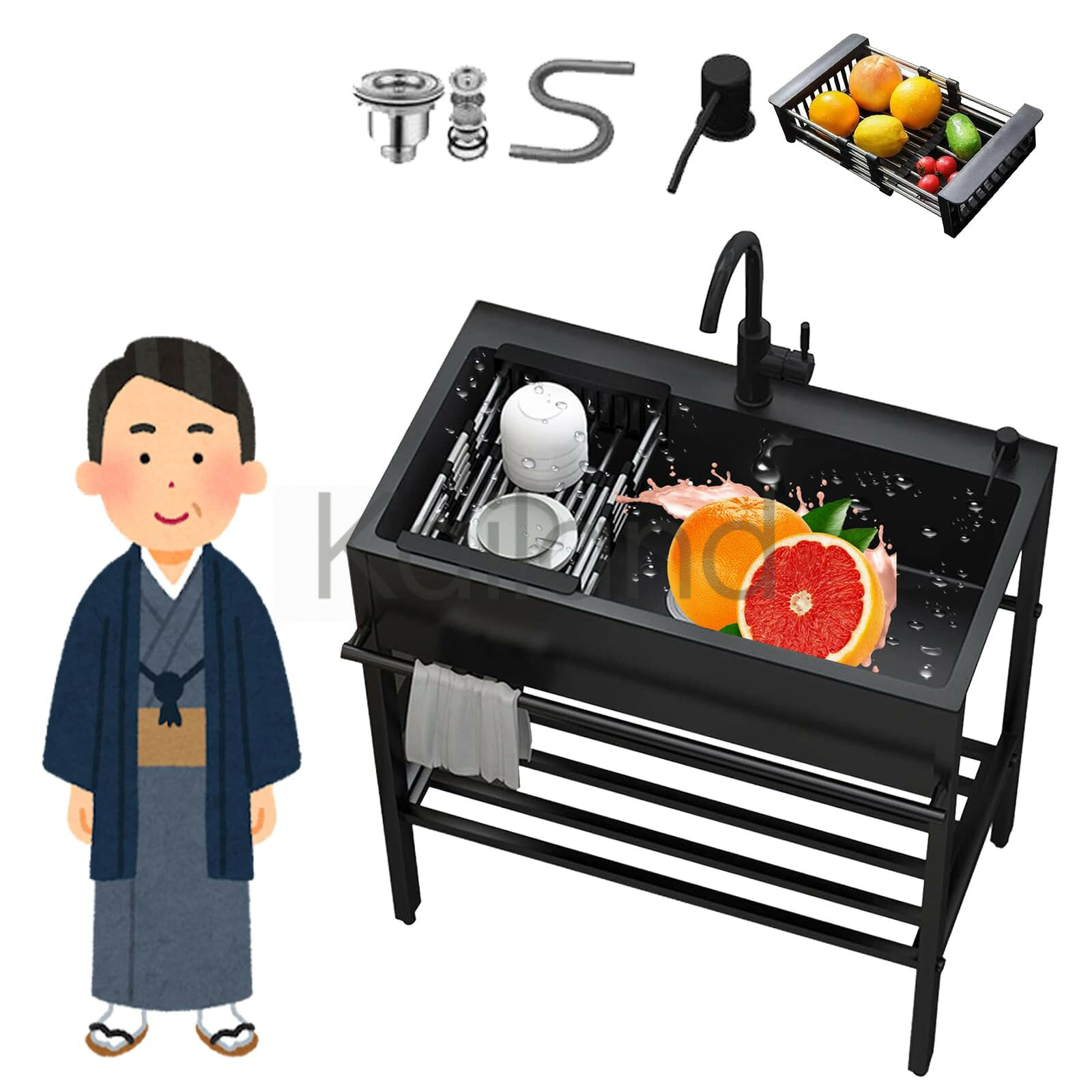 【商品名】ガーデンシンク 屋外 簡易式 ステンレス製 業務用 おしゃれ 屋外 簡単な組み立 深型 自立型 錆びず 静音加工 結露対策 防油 防汚 省スペース シンクアクセサリー付き 厚みあり 堅めのシンク 台所 家庭用 業務用 最新ナノ技術搭載【価格】48551円【商品説明】【独立型業務用シンク】シンクは錆に強いステンレス製で、屋外でも錆びにくく、頑丈で耐久性に優れています。 カウンタートップはお手入れが簡単で、黒い光沢を保ちます。耐久性に優れ、ゆがみません。シンク下には便利な収納棚があり、作業道具や掃除したものを収納できます。360°回転水栓、温水と冷水の水栓は、360°好きな角度に回転でき、使いやすく、掃除も簡単です。【調節可能な足と大きな収納棚】シンクの下に収納棚が設置されており、キッチンスペースを最大限に活用して、作業に必要な道具や掃除用品を保管できます。取り外し可能なステンレス鋼の調節可能な足は、地面が不均一な場合、バランスと安定性を達成するために足を適切に調整することができます。【フル多機能シンクキット】付属品には以下が含まれます 回転する 蛇口/引き出し式蛇口/蛇口なし あなたが選択できる、排水口セット、水入口ホース 、水切りかご、取付用アクセサリソープディスペンサー。錆に強い輝きの長い寿命を確保するために中性洗剤で洗浄することができます。【ユーティリティシンクは】バーベキューの材料、靴、ガーデニングツール、犬のシャンプーなどに使用できます。【商品名】ガーデンシンク 屋外 簡易式 ステンレス製 業務用 おしゃれ 屋外 簡単な組み立 深型 自立型 錆びず 静音加工 結露対策 防油 防汚 省スペース シンクアクセサリー付き 厚みあり 堅めのシンク 台所 家庭用 業務用 最新ナノ技術搭載【価格】48551円【商品説明】【独立型業務用シンク】シンクは錆に強いステンレス製で、屋外でも錆びにくく、頑丈で耐久性に優れています。 カウンタートップはお手入れが簡単で、黒い光沢を保ちます。耐久性に優れ、ゆがみません。シンク下には便利な収納棚があり、作業道具や掃除したものを収納できます。360°回転水栓、温水と冷水の水栓は、360°好きな角度に回転でき、使いやすく、掃除も簡単です。【調節可能な足と大きな収納棚】シンクの下に収納棚が設置されており、キッチンスペースを最大限に活用して、作業に必要な道具や掃除用品を保管できます。取り外し可能なステンレス鋼の調節可能な足は、地面が不均一な場合、バランスと安定性を達成するために足を適切に調整することができます。【フル多機能シンクキット】付属品には以下が含まれます 回転する 蛇口/引き出し式蛇口/蛇口なし あなたが選択できる、排水口セット、水入口ホース 、水切りかご、取付用アクセサリソープディスペンサー。錆に強い輝きの長い寿命を確保するために中性洗剤で洗浄することができます。【ユーティリティシンクは】バーベキューの材料、靴、ガーデニングツール、犬のシャンプーなどに使用できます。