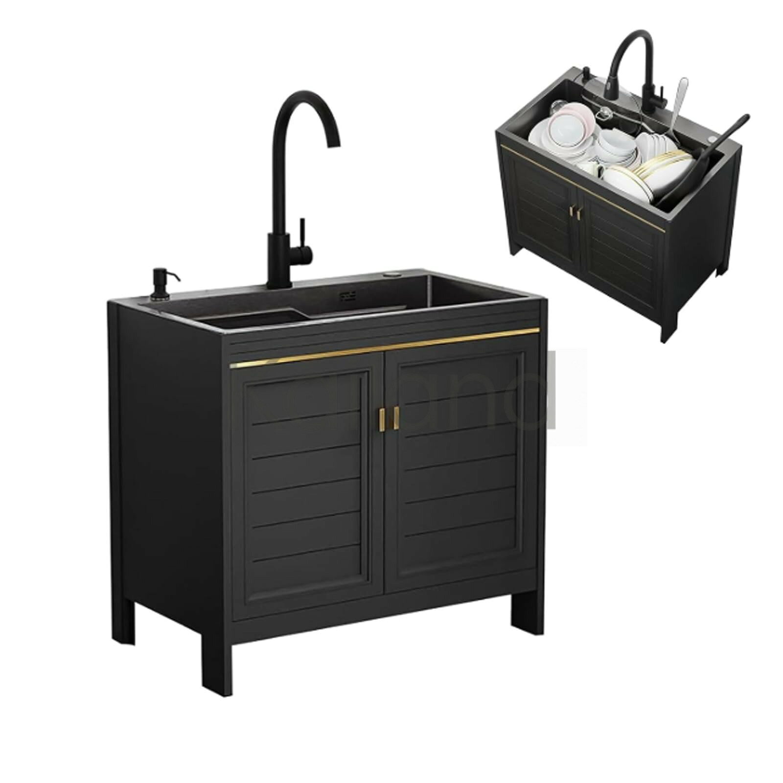 キッチンシンク ガーデンシンク 蛇口水栓付き キッチン 流し台 80x45x76cm 多機能 シンク 収納ラック 自立型ポータブル屋外シンク 業務用シンク シンクアクセサリー付きキャンピングカー用品 洗面所 飲食店 工場 厨房 BBQ アウトドアに適用 お手入れ簡単 十分な容量