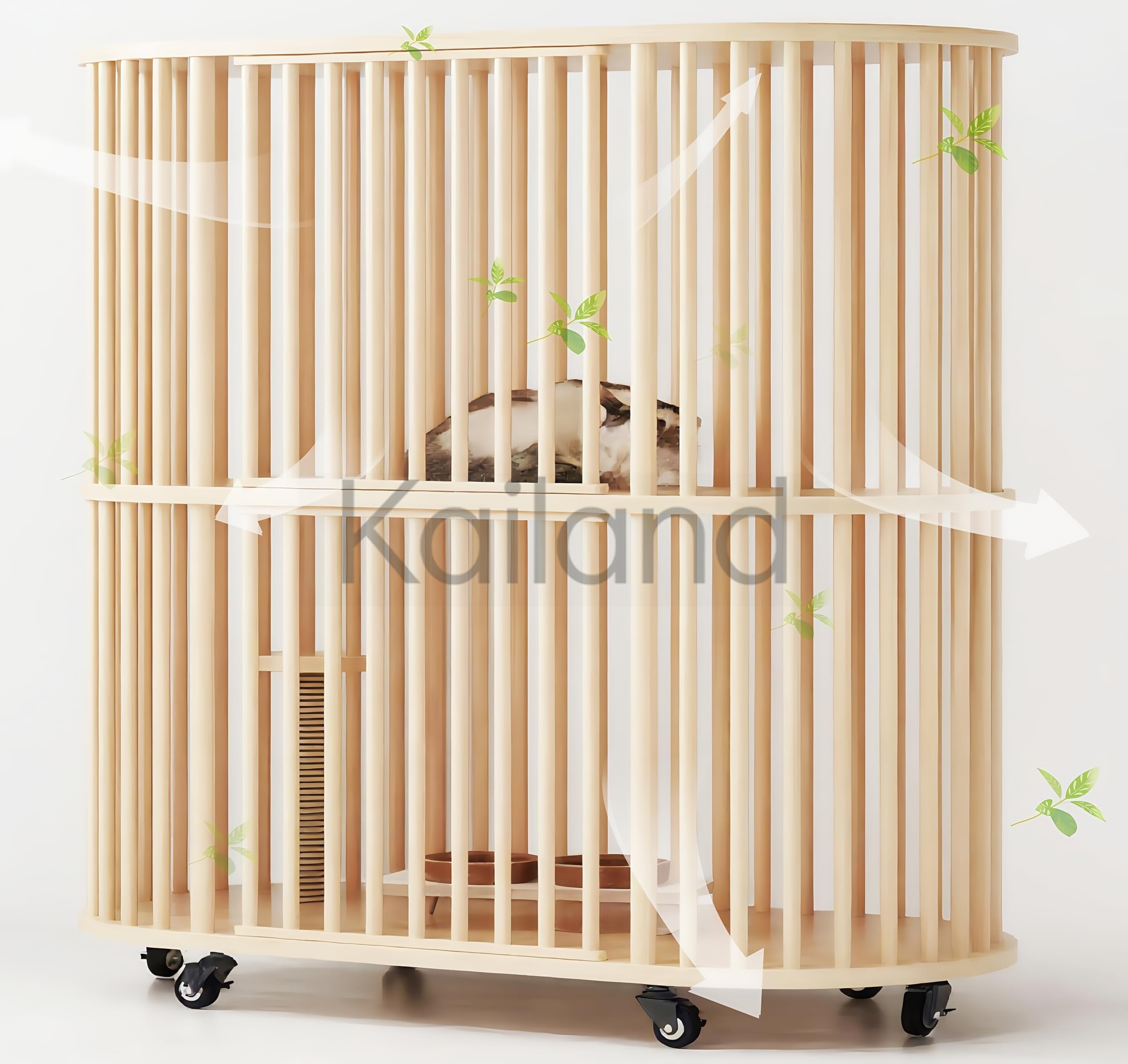 猫ケージ キャットハウス 2段 112*56*109cm 木製 猫用エンクロージャ 大型 ペットケージ キャスター付き 多頭飼い 広いスペース 猫の巣 猫別荘 保護 脱走防止 組立簡単