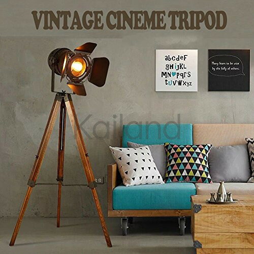 ヴィンテージ三脚フロアデスクランプ、Nautical Teatreレトロスポットライト、産業Decor Woodenライト器具、映画ムービー小道具、( withoutエジソン電球)