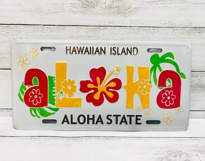 ○o。ハワイ限定 ハワイアン ナンバープレート インテリア雑貨【aloha】数量限定品 ハワイ雑貨 ハワイアンインテリア　ハイビスカス プレート ハワイ ライセンス アルミ ハワイ雑貨 お土産 直輸入 。o○