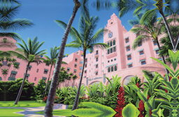 ○o。キャンバスパネル絵 (PINK　PALACE) 35x55x1.8cm ハワイアン雑貨 ハワイアンインテリア 壁掛け ピンクパレス 絵 ハワイピンクホテル。o○