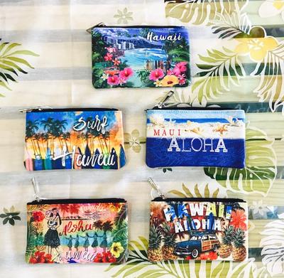 ○o。新作!!Hawaii柄 ポーチ*財布 小銭入れ ダイヤモンドヘッド ノースショア レインボー ハイビスカス プルメリア*ハワイアン小物入れ シェル フラガール ハワイアン雑貨 ハワイ お土産。o○