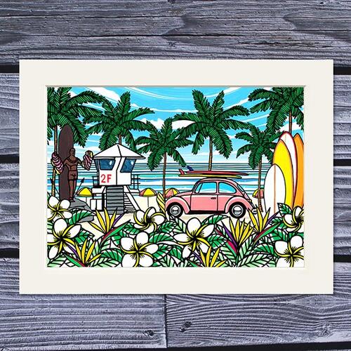 ○o。ハワイアン TAMO アートプリント 260×348mm(Kalakaua Ave) カラカウア ハワイアン雑貨 ハワイアンインテリア 壁掛け ハワイ雑貨 ハワイ インテリア 風景 ヤシの木 サーフィン 西海岸 絵画 ワーゲンプレゼント 開店祝い 引っ越し祝い 誕生日 風景 プルメリア。o○