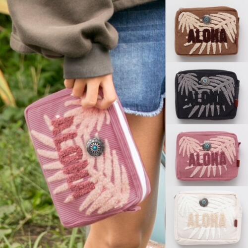 ○o。ハワイアン コーデュロイ生地 サガラ刺繍 ポーチ メイクポーチ レディース 化粧ポーチ コスメケース 小物入れ 雑貨インテリア ハワイアン雑貨 ハワイアンインテリア ビーチスタイル フラダンス ハワイ花 リーフ 。o○