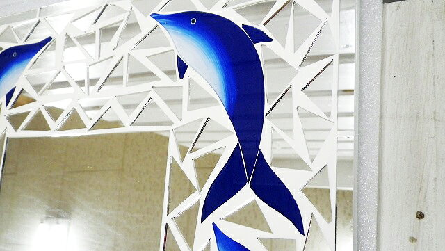 ○o。ハワイアン ドルフィン柄 イルカ モザイクミラー 30×40cm 壁掛け 鏡 高級感 海 ハワイアンインテリア ハワイアン雑貨 ハワイ花 ハワイ ミラー ガラスモザイク ギフト プレゼント。o○ [3]