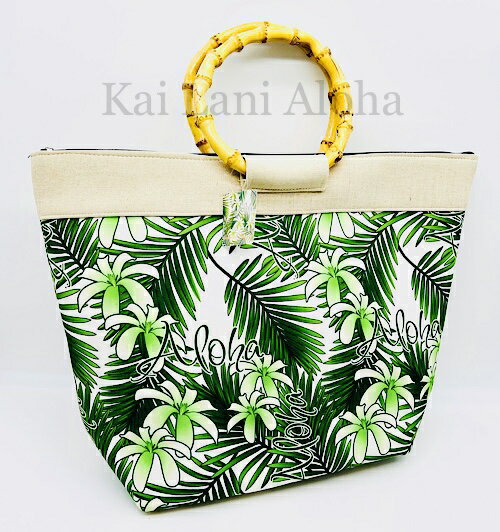 ○o。ハワイ直輸入!! ハワイ リーフ×ティアレ 高級感ある BIGトートバッグ ALOHAロゴ入り