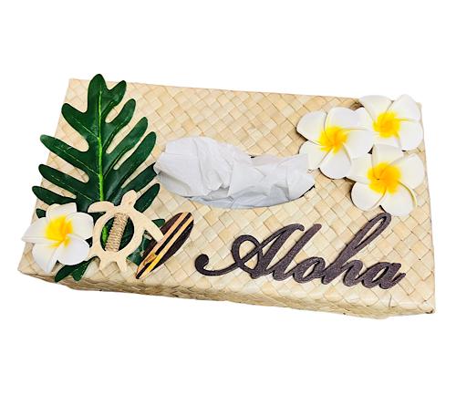 ○o。超人気!!ラウハラ ハワイアンティッシュボックス・ケース【ホヌ リーフ Aloha サーフボード】 ハワイアン雑貨　ハワイアンインテリア プレゼント 誕生日 記念日 サーファー 海亀 かめ バリ アジアン 西海岸 ビーチ ホヌ雑貨 サーフィン 。o○のサムネイル