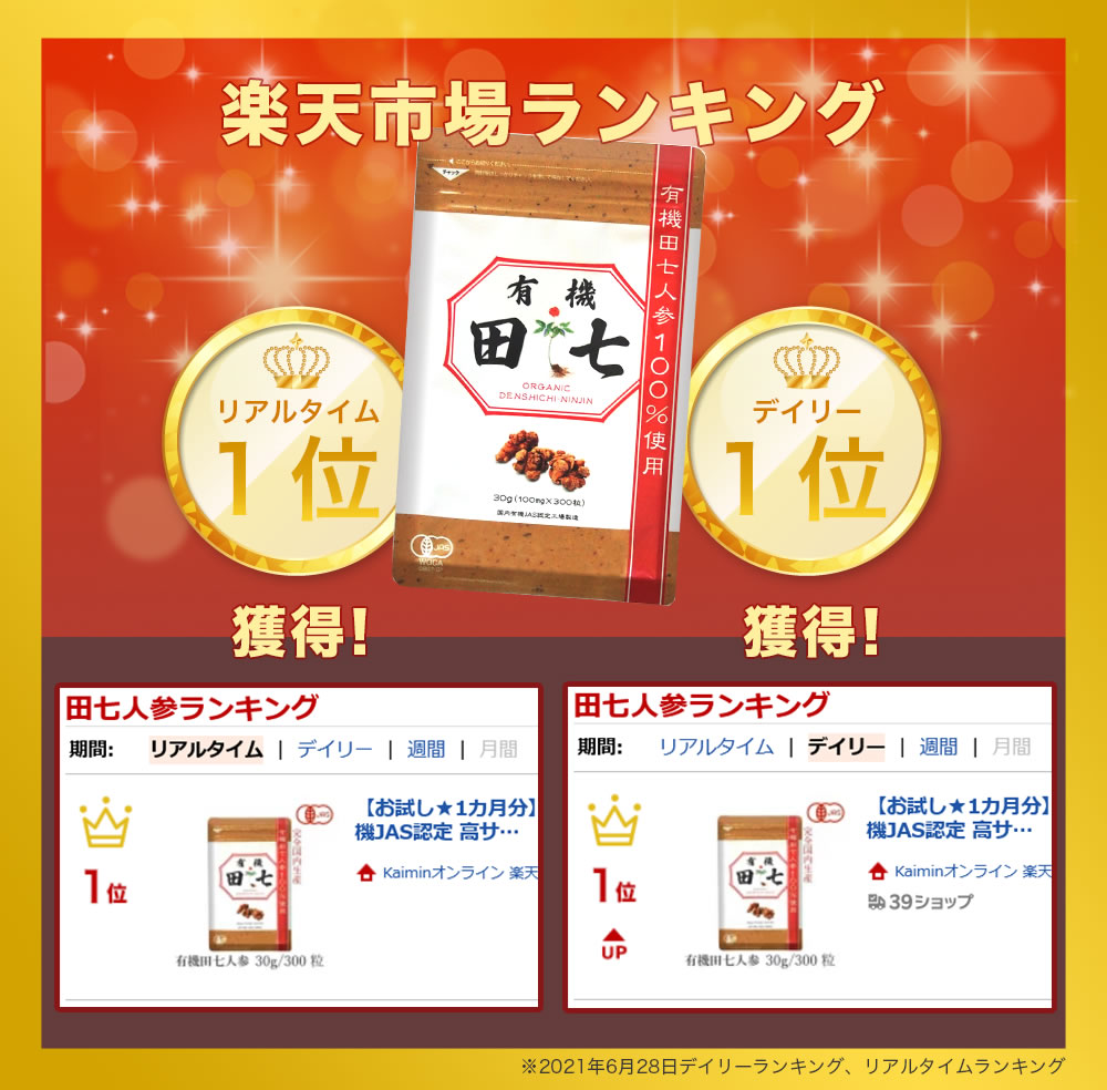 ＼ 楽天1位獲得／ 田七人参 サプリ 高麗人参 の4倍 サポニン 田七 有機田七人参 血糖値 尿酸値 有機JAS認定 無添加 伝七 でんしち にんじん 三七人参 サプリメント 30g 300粒 有機田七 公式 健康 2