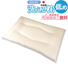 【2500円光触媒加工無料！】洗える枕 （43×63cm）【日本製】【側：綿100％】帝人 filcare 薄型 薄い 肩こりに ロー ピロー まくら ペラペラ ローパット 軽量 抗菌 防臭 洗濯耐久性 ふっくら シリコンコーティング 子供 低い 低め 洗える 丸洗い ウォッシャブル 立体キルト