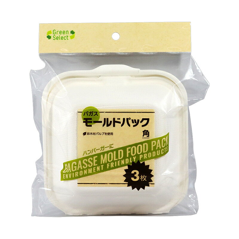 Green Select バガスモールドパック長角 角 3枚 [保存容器 非木材 バガス 環境配慮 お弁当 サトウキビ 飲食店用品 食品容器 お買い得 お買得 リーズナブル トレー ランチ デリバリー デリバリー容器 配達 持ち帰り お持ち帰り] 2