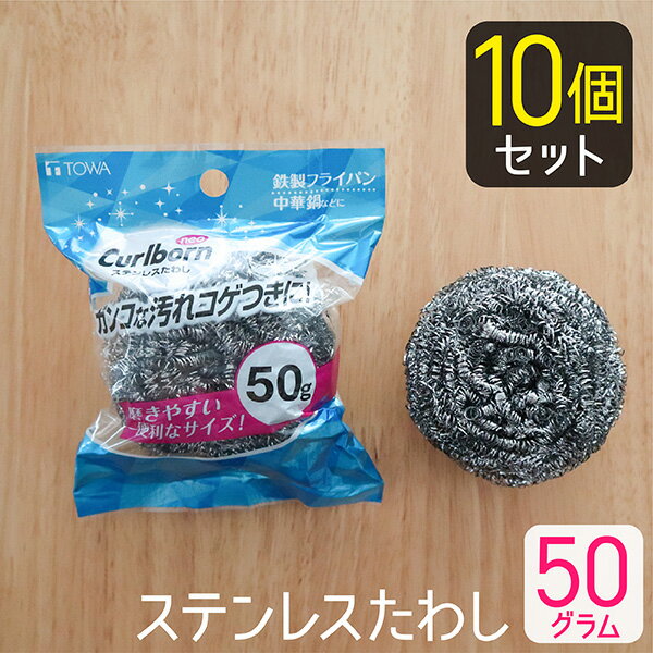 金属たわし 50g 10個セット 金たわし ステンレスたわし 大 フライパン 鍋 こげとり 焦げ落とし キッチン 焦げ付き 焦げ コゲ 金属タワシ 金 金属 ステンレス 業務用 タワシ 束子 台所掃除 キッチン掃除 送料無料