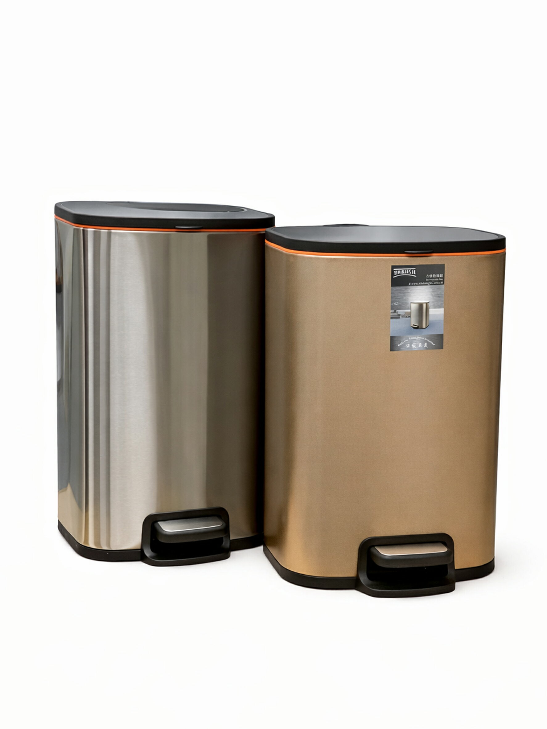 Rakuten - No.TC-QSGC 在庫処分 2個セット ステンレス ゴミ箱 約10L 角型 ペダル式 ダストボックス シルバー ゴールド 蓋付き キッチン リビング オフィス おしゃれ 未使用 24.8×20×37.8cm