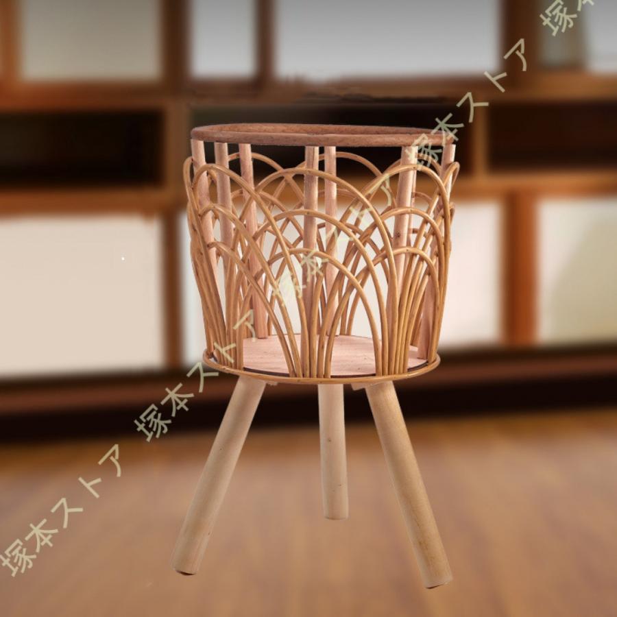 フラワースタンド ウッドスタンド 観葉植物スタンド 木製 籐仕様 プランター鉢カバー付き 鉢置き台 ナチュラル 屋内オフィス用