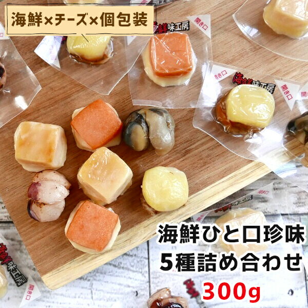 ひと口 海鮮 珍味 5種 詰め合わせ 300g チーズ入り おつまみ セット ギフト お花見 食べ比べ 高級お花見 珍味 焼いか 鮭 つぶ 帆立 たこ ナチュラルチーズ おやつ 酒の肴 おつまみ 個包装 お取り寄せグルメ メール便