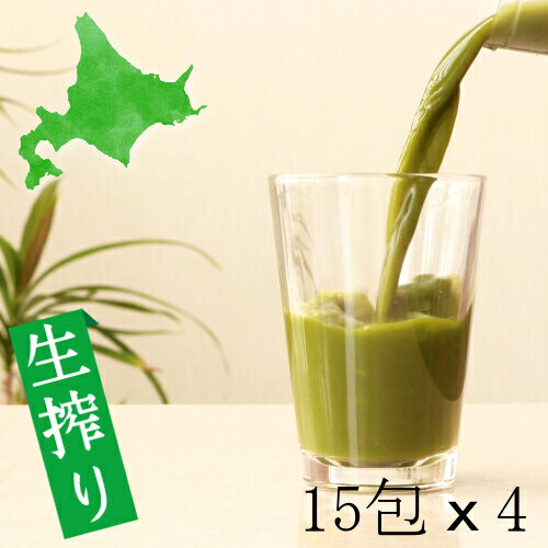 【10％OFF】北海道生搾 青汁 15包 x 4 お徳用 2ヶ月分 60袋 送料無料 健康飲料 大麦若葉 北海道産 国産 無添加 ノンカフェイン 農薬不使用 抹茶風味 低カロリー メール便