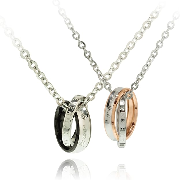 LOKIPA ペアペンダント ペアネックレス 2連リング 刻印 サージカルステンレス 2個セット レディース メンズ 【ギフトセット付き】