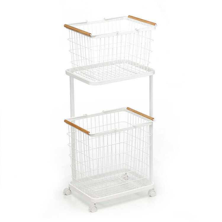 ランドリーワゴン＆バスケットセット トスカ[TOSCA] 【ランドリーラック ランドリー 洗濯 洗濯物 収納 大容量 2段 キャスター 洗濯カゴ キッチン ダイニング リビング ナチュラル ホワイト 白 おしゃれ かわいい 北欧 テイスト yamazaki 山崎実業 インテリア 新生活】