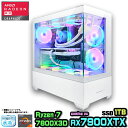 【クーポン配布中!】【RX7900XTX搭載】ゲーミングパソコン ゲーミングPC デスクトップ パソコン AMD Radeon 7900XTX Ryzen7 7800X3D SSD 1TB メモリ 32GB Windows11 10 デスクトップPC ARGB 水冷 1年保証 安い 激安 ゲーム 高スペック eスポーツ おしゃれ 本体のみ