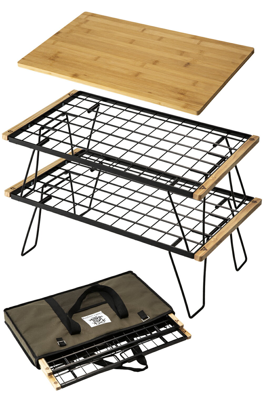 ChillCamping(チルキャンピング) フィールドラック キャンプ アウトドア テーブル 焚き火テーブル アウトドアラック クーラボックススタンド スチールラック マット(ラック2段、天板1枚、収納袋)通販格安セール情報 楽天 通販