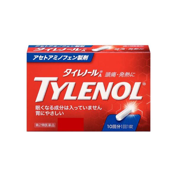 ※予告なくパッケージが変更になる場合がございます。ご了承ください。 眠くなる成分の入っていない鎮痛剤 ★商品特徴 ●有効成分アセトアミノフェンは「解熱」と「鎮痛」という2つの効果を併せ持つ成分。 ●主に脳にある「体温調節中枢」に作用し，血管を広げることで体外へ熱を逃し，熱を下げる働く。 ●脳の中の発熱や痛みの情報を伝える物質を抑える作用で，頭痛や生理痛，関節痛などさまざまな痛みを和らげる。 ●PGにほとんど影響を与えないため，「空腹時」にものめるやさしさで効く。 ★効能・効果 ●頭痛・月経痛（生理痛）・歯痛・抜歯後の疼痛・咽のど痛・耳痛・関節痛・神経痛・腰痛・筋肉痛・肩こり痛・打撲痛・骨折痛・捻挫痛・外傷痛の鎮痛 ●悪寒・発熱時の解熱 ★使用方法 次の量を服用してください。ただし，かぜによる悪寒・発熱時には，なるべく空腹時をさけて服用してください。 ●年齢：1回量：1日服用回数 成人（15歳以上）：1錠：3回まで。服用間隔は4時間以上おいてください。 15歳未満：服用しないでください。 （1）用法・用量を厳守してください。 （2）錠剤の取り出し方 錠剤の入っているPTPシートの凸部を指先で強く押して，裏面のアルミ箔を破り，取り出して服用してください （誤ってそのままのみ込んだりすると食道粘膜に突き刺さる等思わぬ事故につながります。）。 ★使用上の注意 ●本品記載の注意事項をよく読み、お使いください。 ●してはいけないこと （守らないと現在の症状が悪化したり，副作用・事故が起こりやすくなります） 1．次の人は服用しないでください 　（1）本剤又は本剤の成分によりアレルギー症状を起こしたことがある人。 　（2）本剤又は他の解熱鎮痛薬，かぜ薬を服用してぜんそくを起こしたことがある人。 2．本剤を服用している間は，次のいずれの医薬品も服用しないでください 　　他の解熱鎮痛薬，かぜ薬，鎮静薬 3．服用前後は飲酒しないでください 4．長期連用しないでください ●相談すること 1．次の人は服用前に医師，歯科医師，薬剤師又は登録販売者に相談してください 　（1）医師又は歯科医師の治療を受けている人。 　（2）妊婦又は妊娠していると思われる人。 　（3）高齢者。 　（4）薬などによりアレルギー症状を起こしたことがある人。 　（5）次の診断を受けた人。 　　　心臓病，腎臓病，肝臓病，胃・十二指腸潰瘍 2．服用後，次の症状があらわれた場合は副作用の可能性があるので，直ちに服用を中止し，この文書を持って医師，薬剤師又は登録販売者に相談してください ［関係部位：症状］ 皮膚：発疹・発赤，かゆみ 消化器：吐き気・嘔吐，食欲不振 精神神経系：めまい その他：過度の体温低下 まれに下記の重篤な症状が起こることがあります。その場合は直ちに医師の診療を受けてください。 ［症状の名称：症状］ ショック（アナフィラキシー）：服用後すぐに，皮膚のかゆみ，じんましん，声のかすれ，くしゃみ，のどのかゆみ，息苦しさ，動悸，意識の混濁等があらわれる。 皮膚粘膜眼症候群（スティーブンス・ジョンソン症候群）：高熱，目の充血，目やに，唇のただれ，のどの痛み，皮膚の広範囲の発疹・発赤，赤くなった皮膚上に小さなブツブツ(小膿疱)が出る，全身がだるい，食欲がない等が持続したり，急激に悪化する。 中毒性表皮壊死融解症：高熱，目の充血，目やに，唇のただれ，のどの痛み，皮膚の広範囲の発疹・発赤，赤くなった皮膚上に小さなブツブツ(小膿疱)が出る，全身がだるい，食欲がない等が持続したり，急激に悪化する。 急性汎発性発疹性膿疱症：高熱，目の充血，目やに，唇のただれ，のどの痛み，皮膚の広範囲の発疹・発赤，赤くなった皮膚上に小さなブツブツ(小膿疱)が出る，全身がだるい，食欲がない等が持続したり，急激に悪化する。 肝機能障害：発熱，かゆみ，発疹，黄疸（皮膚や白目が黄色くなる），褐色尿，全身のだるさ，食欲不振等があらわれる。 腎障害：発熱，発疹，尿量の減少，全身のむくみ，全身のだるさ，関節痛(節々が痛む)，下痢等があらわれる。 間質性肺炎：階段を上ったり，少し無理をしたりすると息切れがする・息苦しくなる，空せき，発熱等がみられ，これらが急にあらわれたり，持続したりする。 ぜんそく：息をするときゼーゼー，ヒューヒューと鳴る，息苦しい等があらわれる。 3．5-6回服用しても症状がよくならない場合は服用を中止し，この文書を持って医師，歯科医師，薬剤師又は登録販売者に相談してください （1）直射日光の当たらない湿気の少ない涼しい所に保管してください。 （2）小児の手の届かない所に保管してください。 （3）他の容器に入れ替えないでください（誤用の原因になったり品質が変わります。）。 （4）使用期限をすぎた製品は服用しないでください。 ★成分 1錠中 ●アセトアミノフェン 300mg ●添加物 セルロース，アルファー化デンプン，ヒドロキシプロピルセルロース，カルメロースカルシウム(CMC-Ca)，ステアリン酸マグネシウム，ヒプロメロース，D-マンニトール，酸化チタン，タルク，カルナウバロウ 商品区分：第2類医薬品 原産国：日本 　 ■問合せ先 ジョンソン・エンド・ジョンソン株式会社 お問い合わせ先：お客様相談室 電話：フリーダイヤル 0120-101110 受付時間：9：00-17：00（土，日，祝日を除く）| 【文責】 株式会社奈良ドラッグ 電話　　06-6969-2668 薬剤師　中瀬　育代