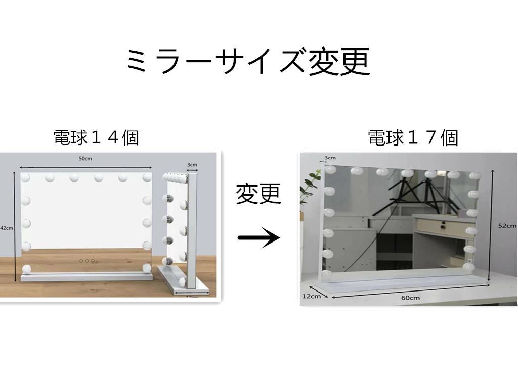 ミラーサイズ変更---幅50cm高さ42cm 電球14個 から幅60cm高さ52cm 電球17個 に変更