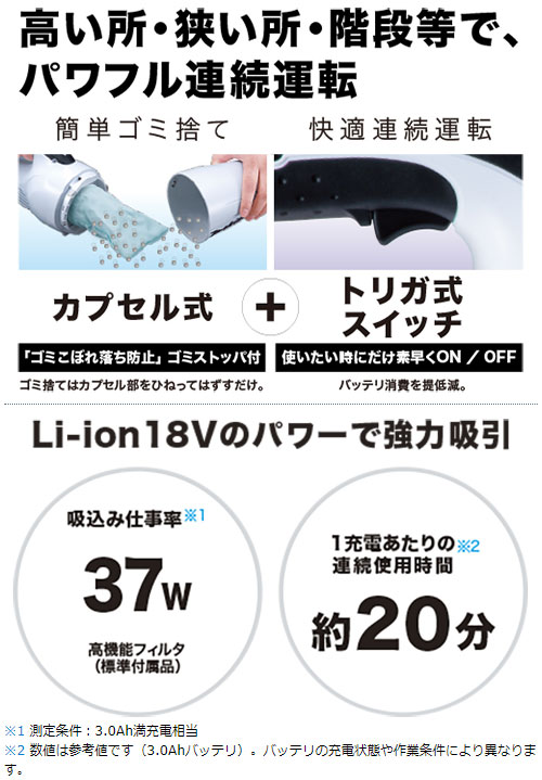 [マキタ 正規店 1年保証] 充電式 クリーナー CL180FDZ/W 18V 【バッテリ・充電器別...