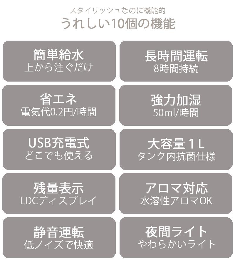 ★送料無料★ コードレス加湿器 加湿器 おしゃれ デザイン アロマ対応 USB USB充電 空気清浄器 卓上加湿器 アロマディフューザー 卓上 スマート ポータブル 小型 花粉 ウイルス対策 大容量 1000ml 1L 省エネ 超音波式 静音 簡単給水 ディズプレイ ナノミスト