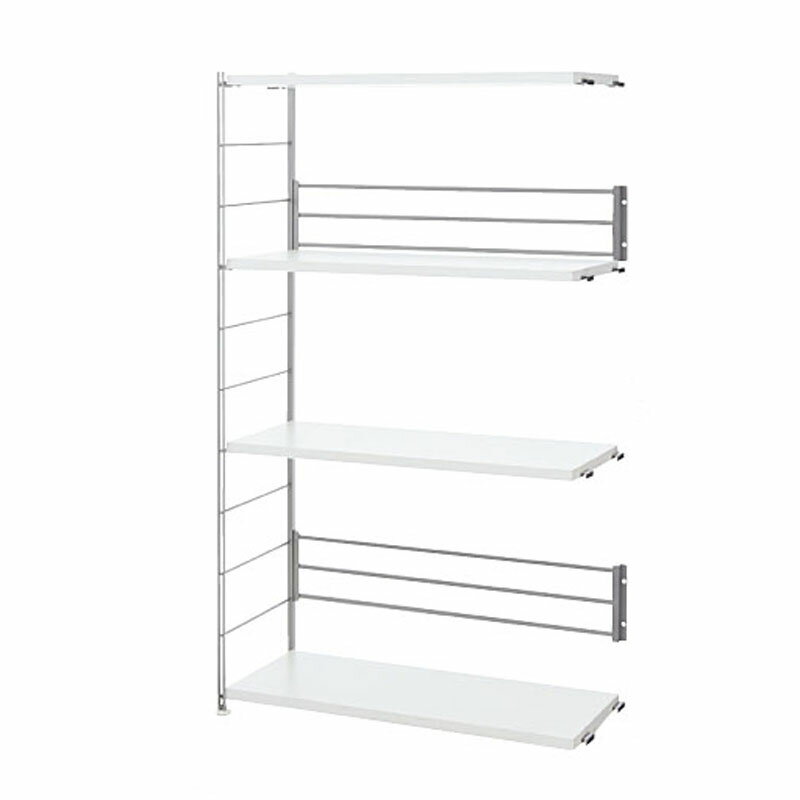 ※この製品は連結して使用する商品です。単体では使用できません。ご注意ください。 幅約91、奥行約40、高さ約154cm（アジャスター含む） 可動棚4枚（棚板サイズ：幅86cm、奥行約35cm、厚み2.5cm） 耐荷重量/棚板：約10kg 材質フレーム：スチール(エポキシ樹脂粉体塗装)、棚板：プリント紙化粧繊維板 *棚板はホワイト、ナチュラル、ブラウンからお選びください。暖かい木製棚と頑丈なスチールフレームを組み合わせたスチールラックです。シャープなデザインに仕上げました。お部屋の壁面に本体、連結、追加棚を組み合わせてお好みの収納スペース作りに！リビングや書斎の収納だけでなく、キッチンスペースで家電ラックとしても便利です。棚板を上段にして下にはペールを収納しても！ 棚板は可動式、下部には高さ調節のアジャスター付きです。