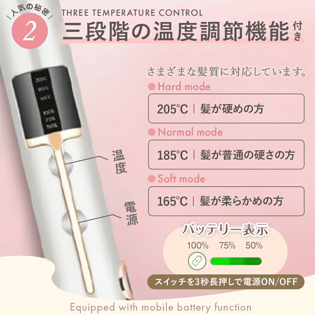 ヘアアイロンコードレス充電式USBストレートカール2wayコンパクトミニ軽量3段階温度調節レディースメンズ共用MAX205℃旅行前髪アレンジ