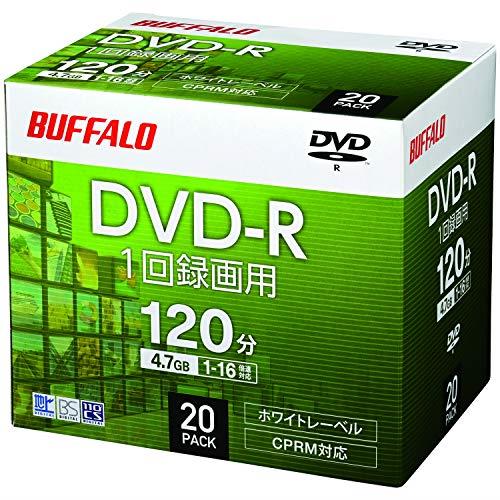 バッファロー DVD-R 1回録画用 4.7GB 20枚 ケース CPRM 片面 1-16倍速  ホワイトレーベル RO-DR47V-020CW/N