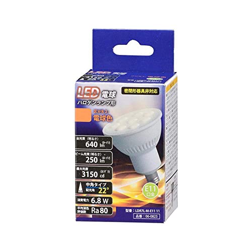 オーム電機 LED電球 ハロゲンランプ形 E11 6.8W 中角タイプ 電球色 LDR7L-M-E11 11 06-0823 OHM ホワイト