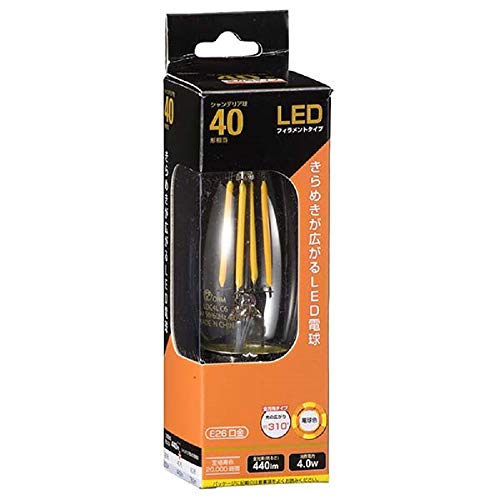 オーム電機 LEDフィラメントタイプ電球 シャンデリア球 クリア(40形相当/440lm/電球色/E26/全方向配光310°) LDC4L C6