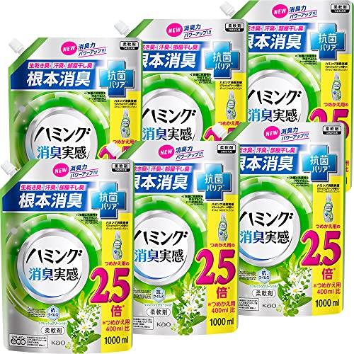 【ケース販売】ハミング消臭実感 リフレッシュグリーンの香り 詰め替え1000ml×6個 梱販売 大容量 動くたび、汗をかくたび2段階消臭