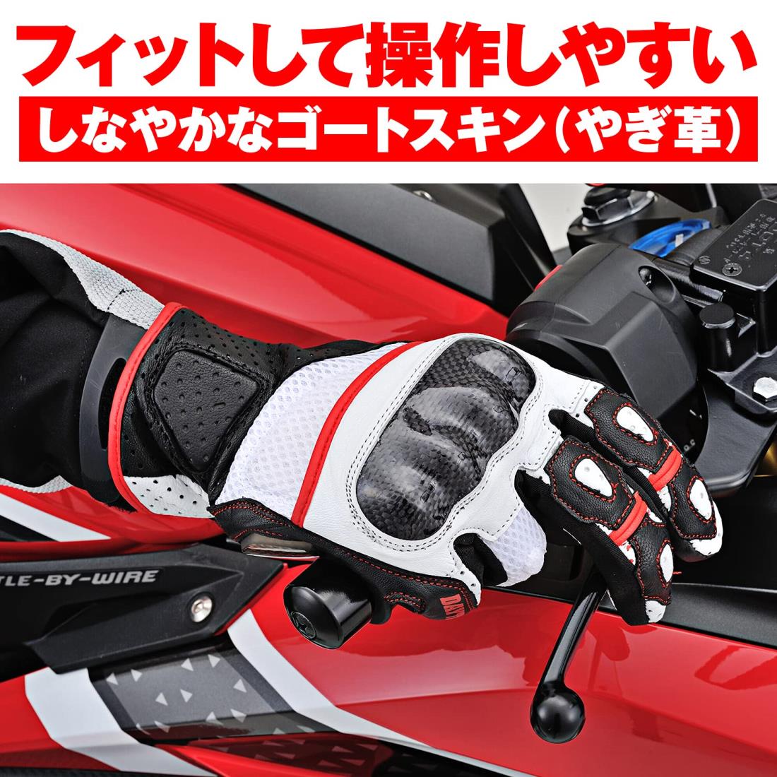 デイトナ(Daytona) バイク用 グローブ 春夏 本革(ヤギ革) カーボンプロテクター スマホ対応 スポーツメッシュグローブ HBG-053 ブラック/ホワイト/レッド XLサイズ 15977