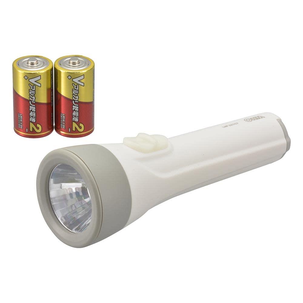 オーム電機 LED懐中ライト 懐中電灯 常備灯 単2形乾電池×2本付き 110ルーメン LHPー2211C7 08-0923 OHM