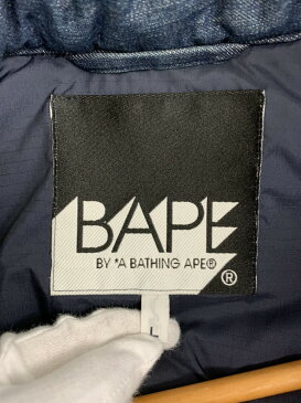 【中古】アベイシングエイプ A BATHING APE ダウンジャケット コットン ジャケット 無地 ブルー Lサイズ 201MT-430