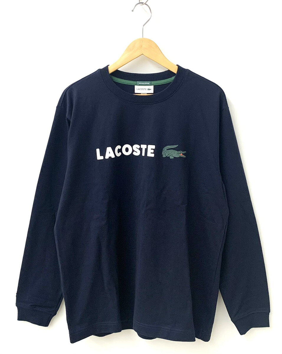 【中古】ラコステ LACOSTE EXCLUSIVE EDITION クルーネック 長袖 カットソー TH713PL ロンT ロゴ ネイビー Sサイズ 201MT-1012