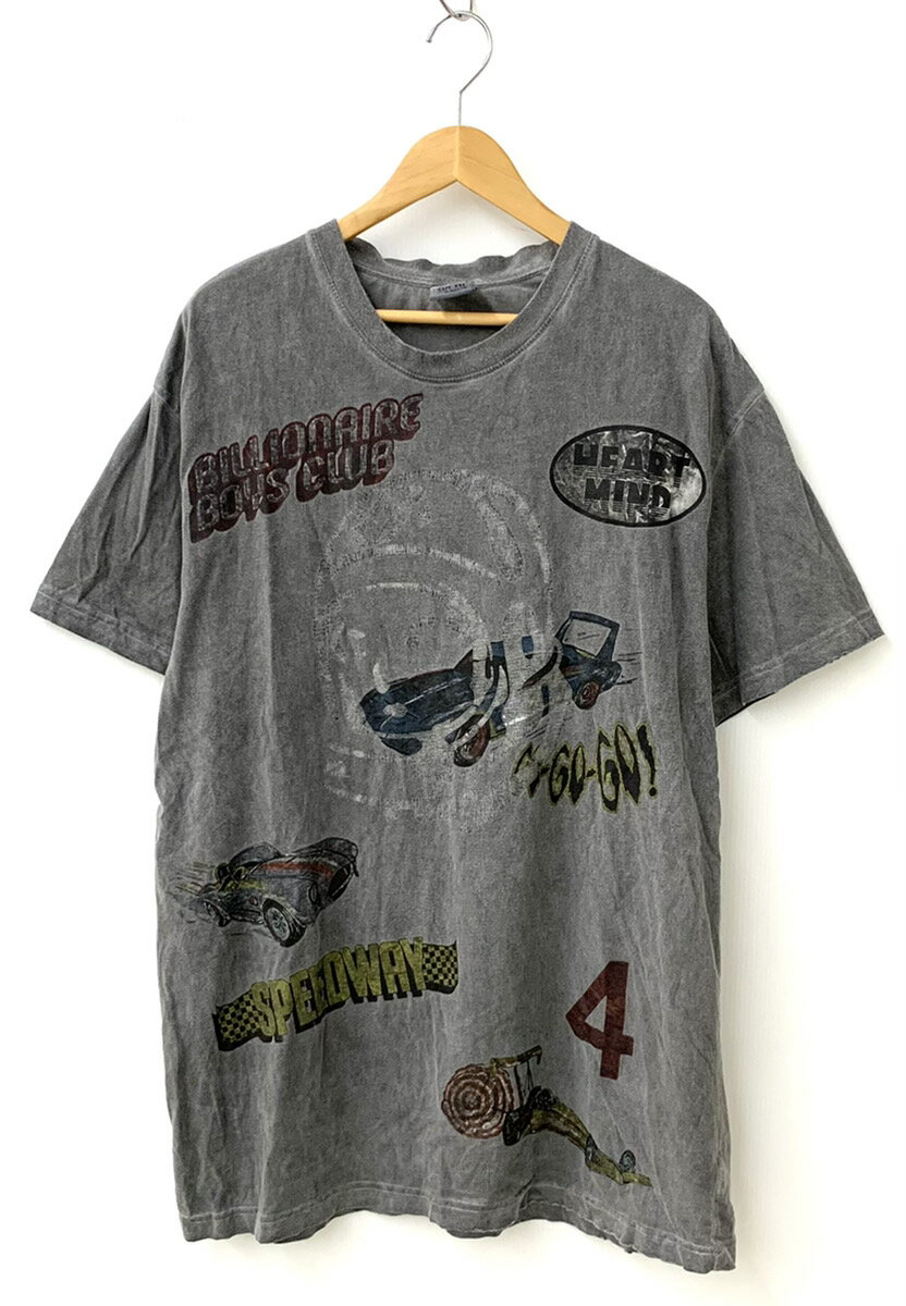 【中古】ビリオネアボーイズクラブ Billionaire Boys Club BB PAVEMENT SS KNIT SHIRT クルーネック Tee USED加工 Tシャツ プリント グレー 3Lサイズ 201MT-1142