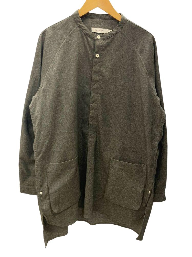 【中古】ノンネイティブ nonnative PAINTER PULLOVER LONG SHIRT POLY OXFORD ペインター プルオーバー ロングシャツ ポリ オックスフォード M.CEMENT グレー系 ノーカラーシャツMade in JAPAN 日本製 NN-S3207 サイズ1 長袖シャツ 無地 グレー 101MT-1400