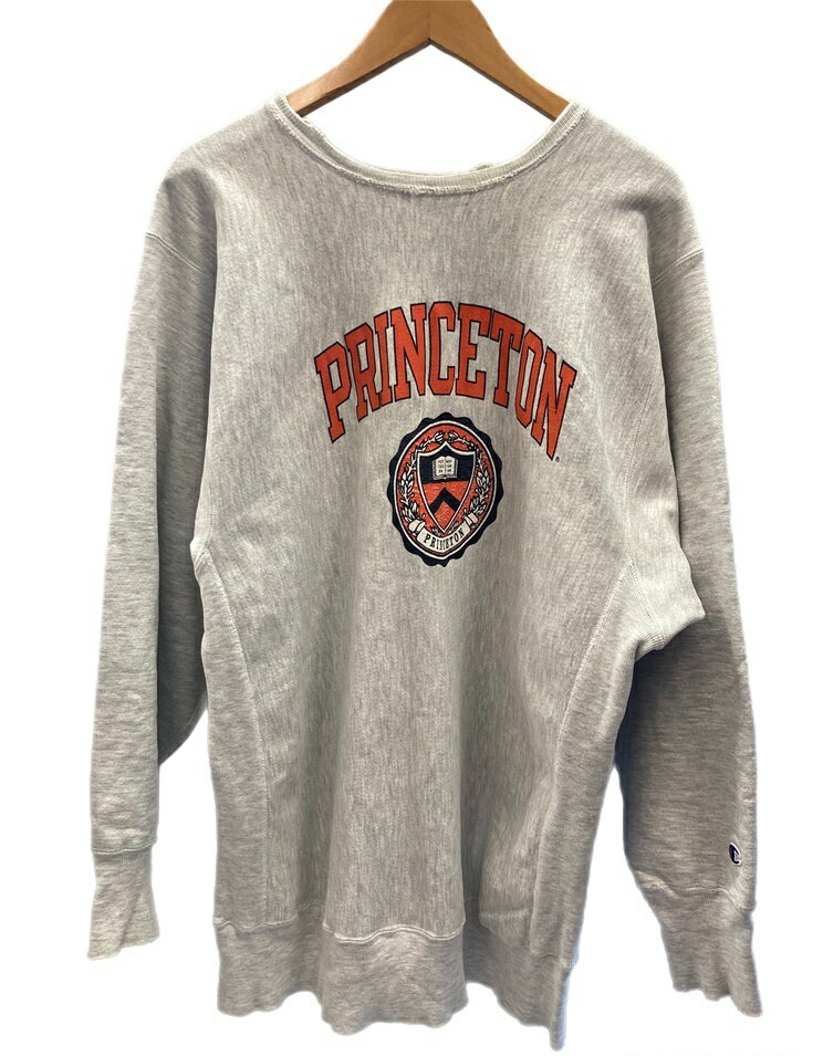 【中古】チャンピオン Champion 90s〜 刺繍タグ カレッジプリント リバースウィーブ REVERSE WEAVE PRINCETON ヴィンテージ プルオーバー クルーネック 古着 アメカジ XXL スウェット プリント グレー 3Lサイズ 101MT-1809