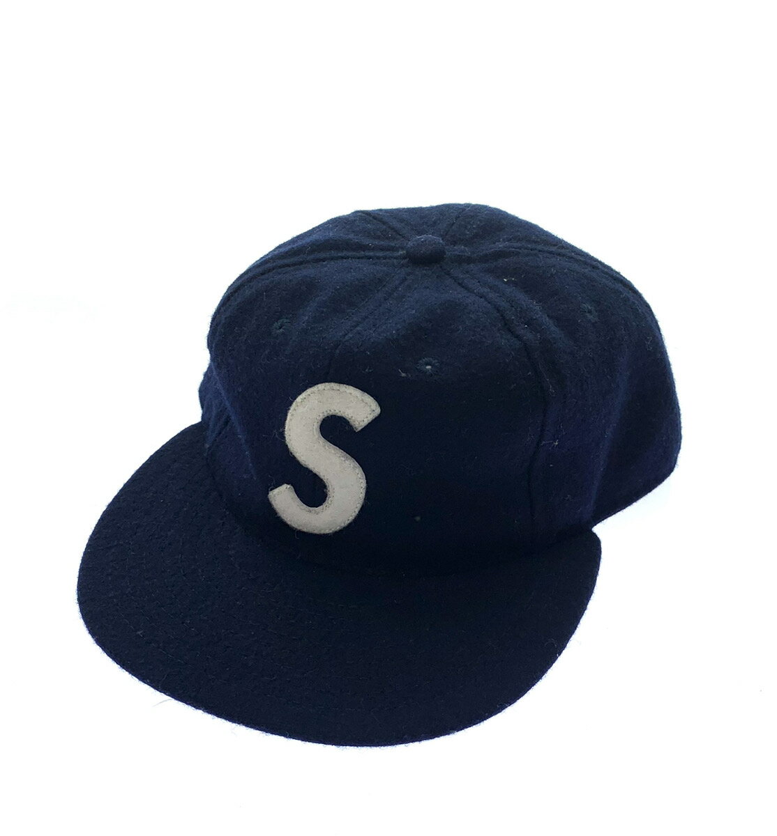【中古】シュプリーム SUPREME Ebbets S Logo Fitted 6-Panel USA製 ロゴ ウールキャップ 帽子 メンズ帽子 ハンチング・キャスケット ロゴ ネイビー 201goods-267