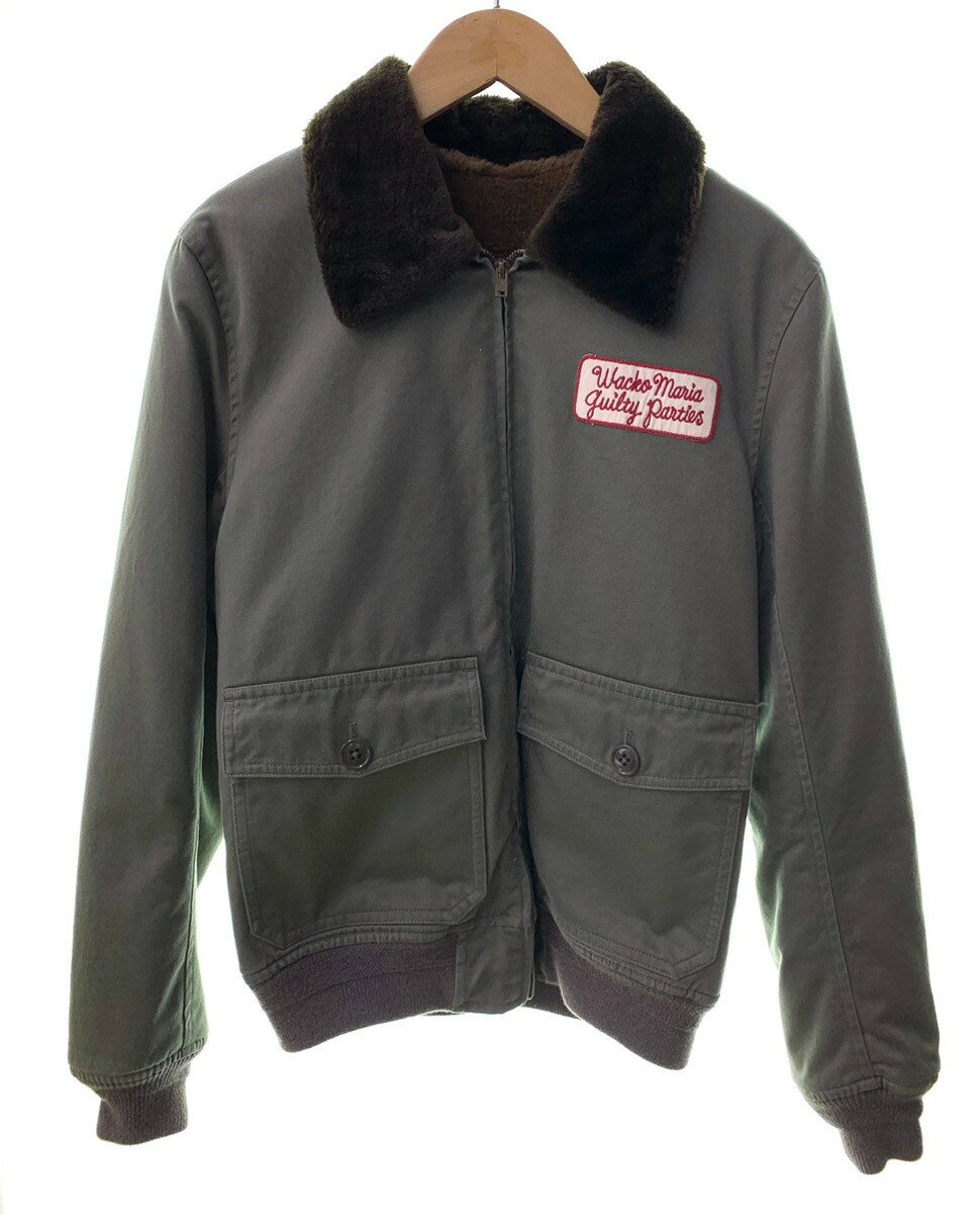 【中古】ワコマリア WACKO MARIA B-10 JACKET 襟裏総ボア ワッペン付 バックプリント フライト デッキジャケット 初期 名作 ジャケット ロゴ カーキ Mサイズ 201MT-2109