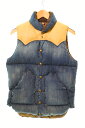 【中古】ロッキーマウンテンフェザーベッド Rocky Mountain Featherbed DENIM DOWN VEST レザー ヨーク デニム ダウンベスト 青 450-512-03 36 ベスト 無地 ブルー 103MT-40