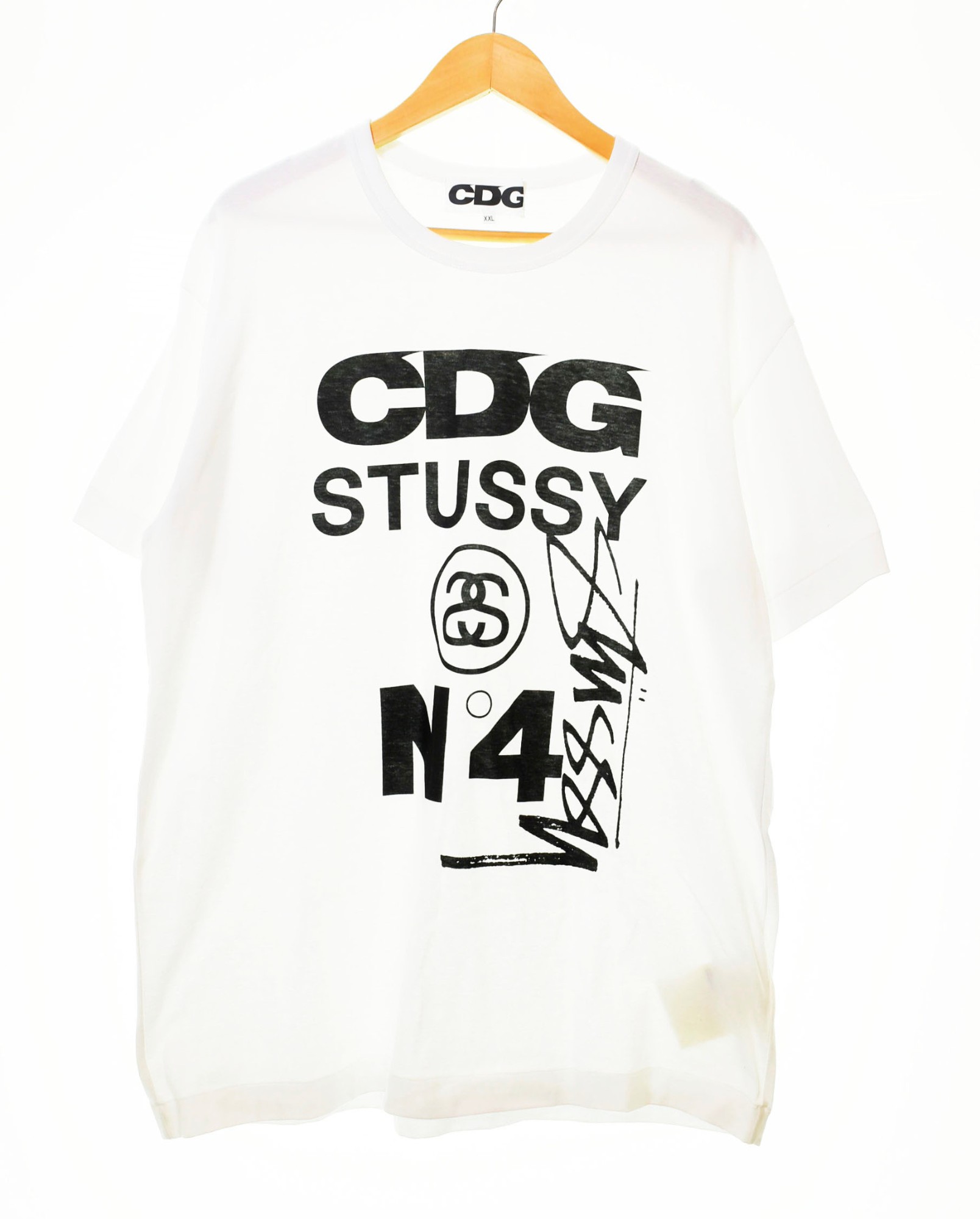 【中古】コムデギャルソン COMME des GARCONS CDGx STUSSY TEE コムデギャルソン シーディージー×ステューシー Tシャツ SH-T002 Tシャツ ロゴ ホワイト LLサイズ 103MT-228