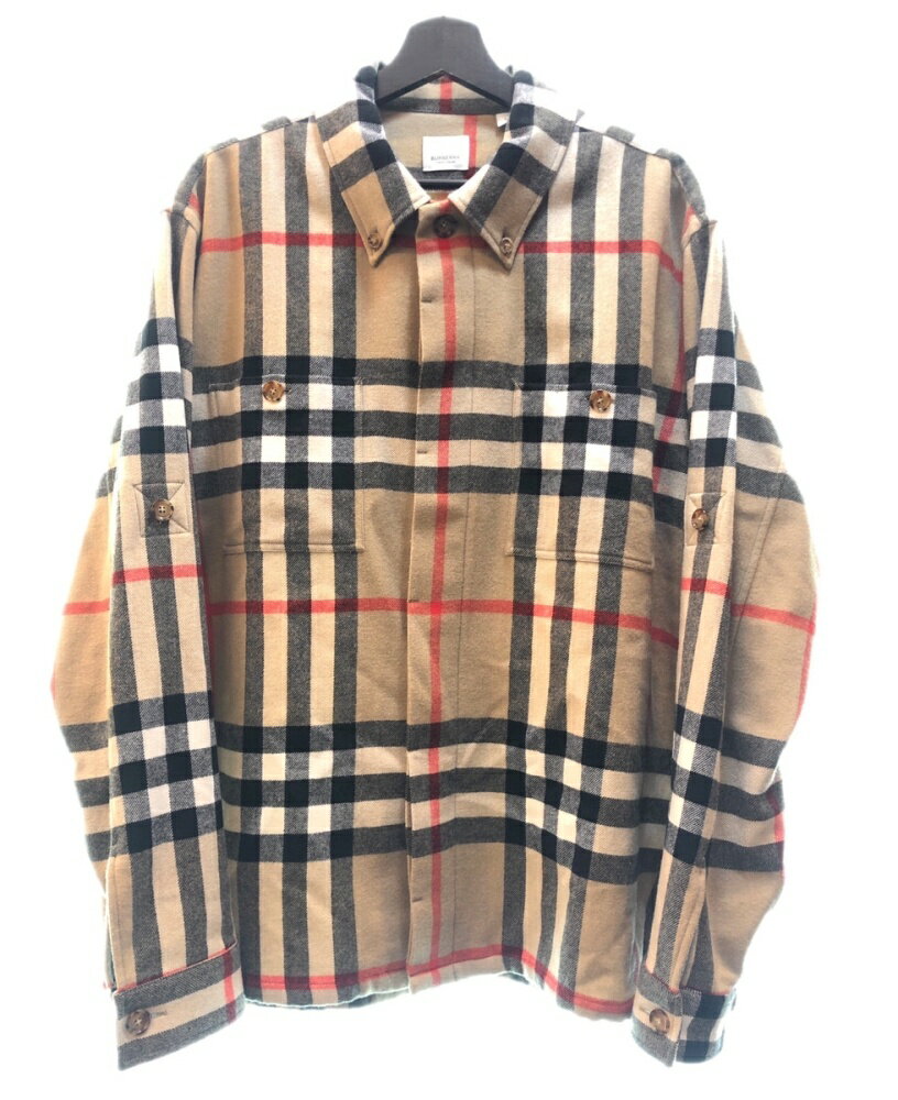 【中古】 バーバリー Burberry 22AW VINTAGE CHECK BUTTON FRONT SHIRT ヴィンテージ チェック ボタン ダウン シャツ 薄茶色 8058584 長袖シャツ チェック ベージュ Lサイズ 104MT-13